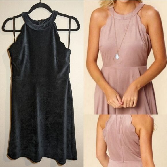 Altar'd State -1209 NWT Black Velvet Corduroy Skater Halter Dress Women's Large - Picture 5 of 7